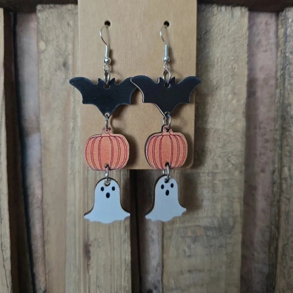 Halloween Dangle Wooden Earrings - Picture 1 of 1